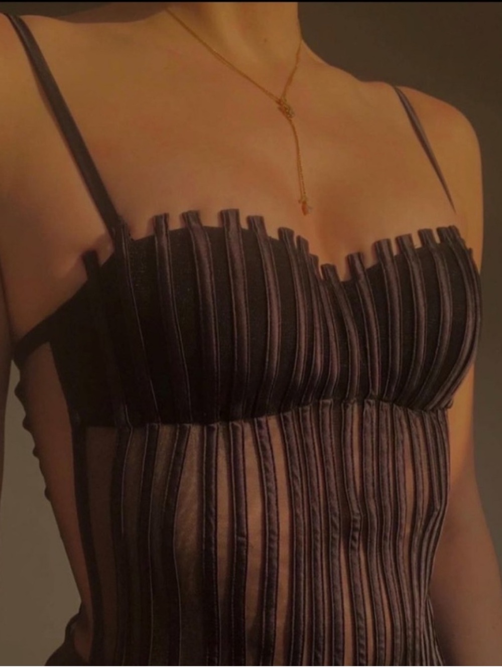 La Perla Graphique Black Sheer Pleated Bustier Tank Top